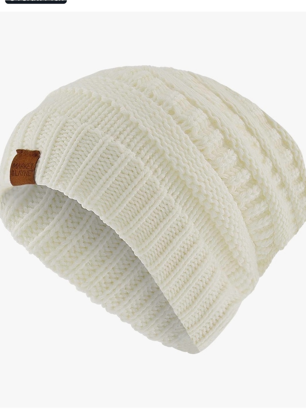 Market & Layne NWT Ivory Chunky Knit Beanie Adult Winter Hat - Picture 3 of 3